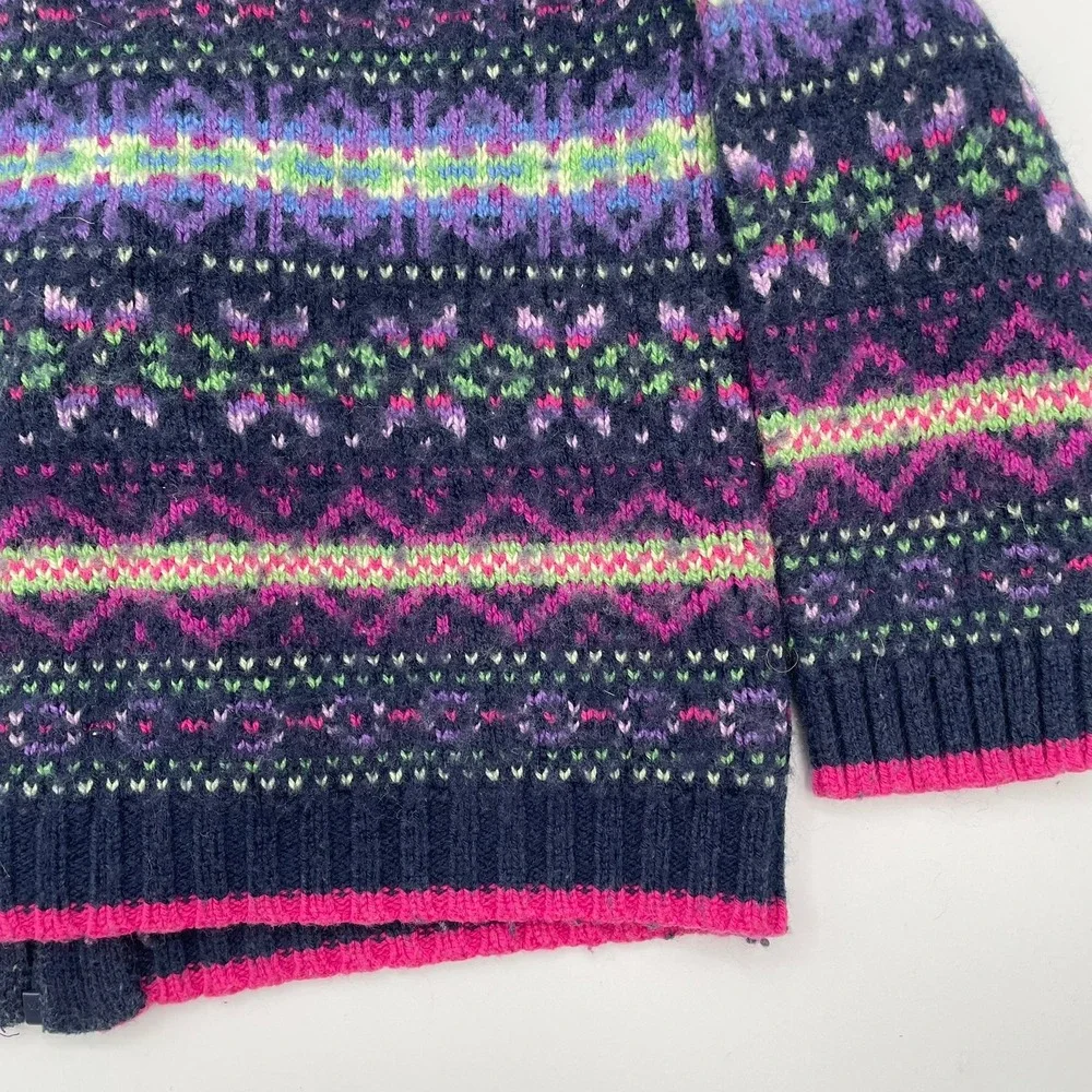 Vtg Y2k Baby Gap Toddler Girls Fair Isle Wool Blend Zip Up Sweater Navy Pink 4T